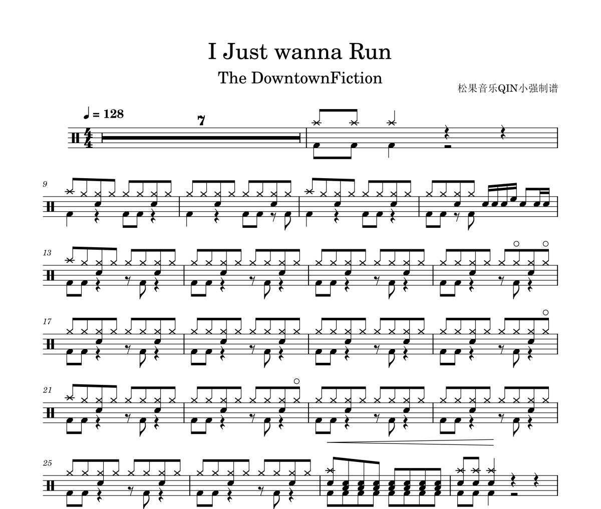 The Downtown Fiction《I Just wanna Run》架子鼓鼓谱