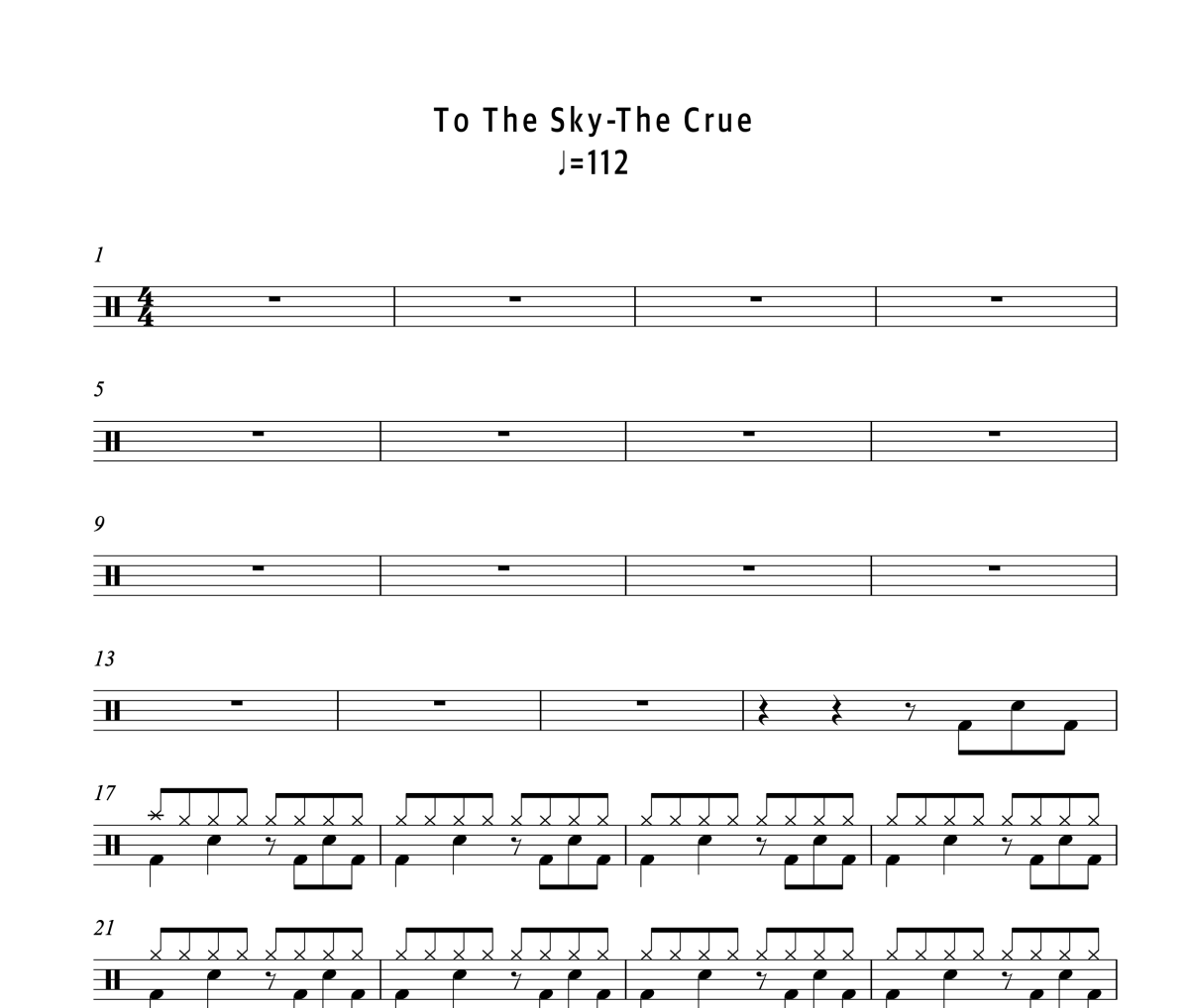 The Crue（治疗乐队）《To The Sky》架子鼓|爵士鼓|鼓谱