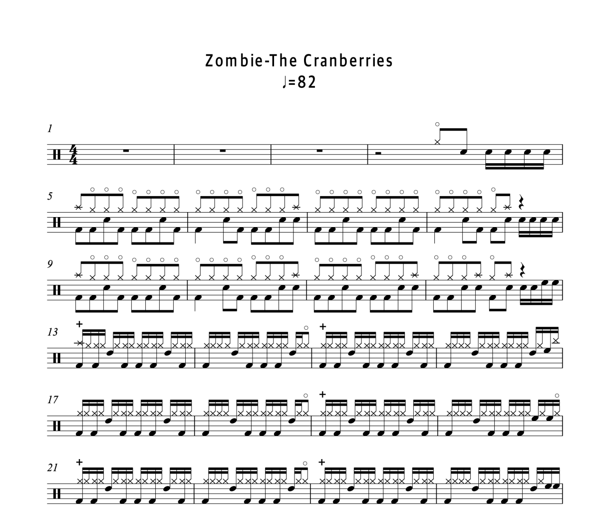 The Cranberries（小红莓）《Zombie》架子鼓|爵士鼓|鼓谱