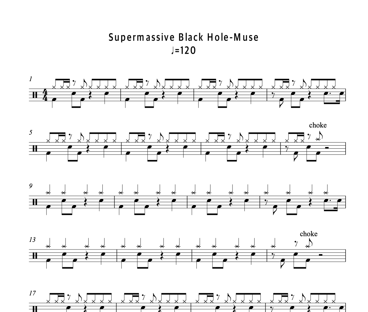 Muse《Supermassive Black Hole》架子鼓|爵士鼓|鼓谱