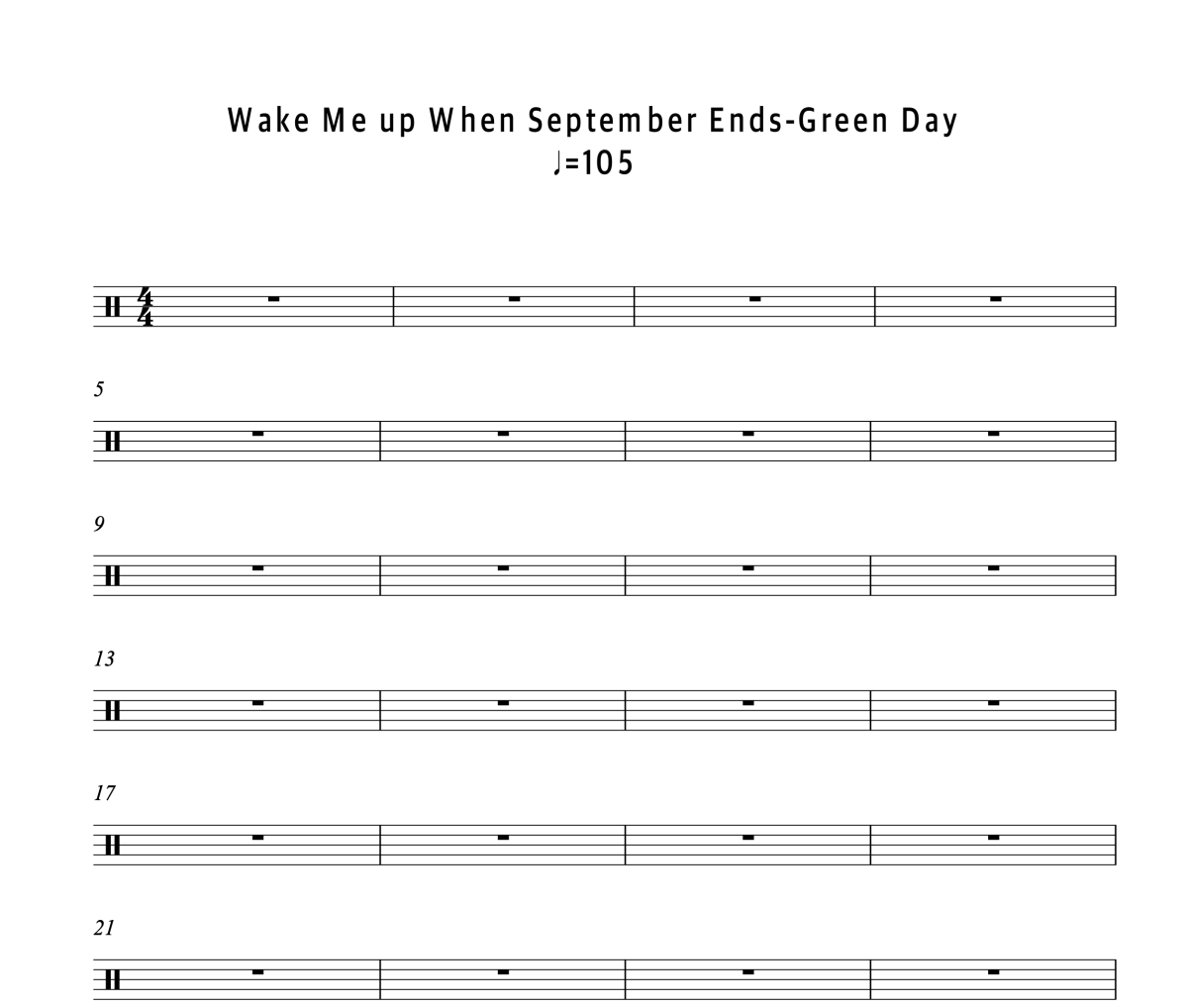 Green Day-Wake Me up When September Ends架子鼓|爵士鼓|鼓谱