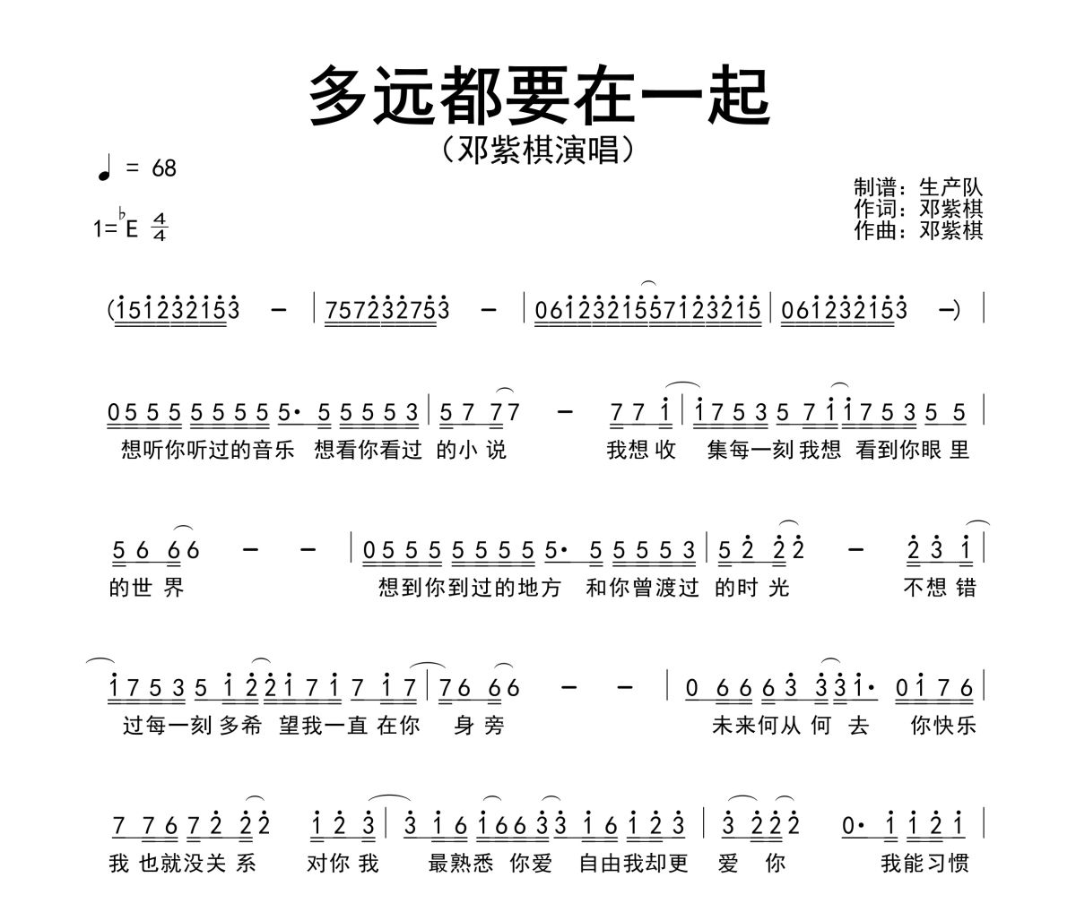 多远都要在一起简谱 邓紫棋《多远都要在一起》简谱