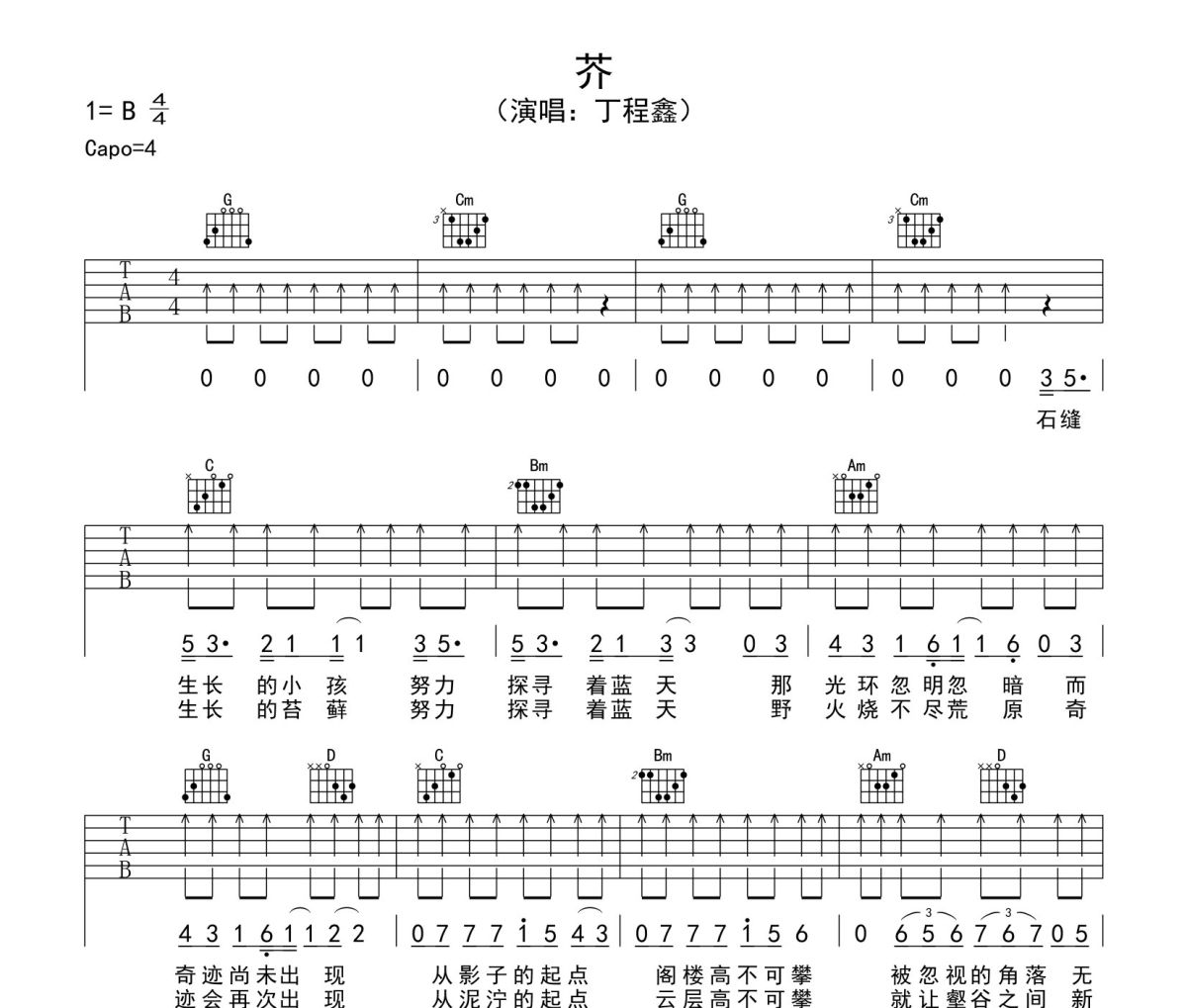 芥吉他谱 丁程鑫《芥》六线谱|吉他谱