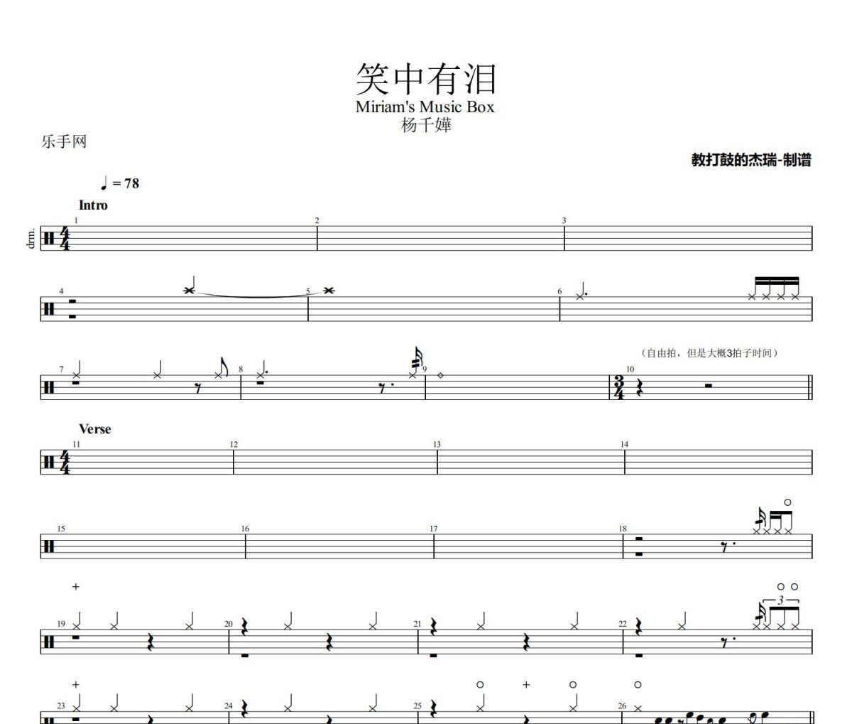 笑中有泪鼓谱 杨千嬅《笑中有泪》架子鼓|爵士鼓|鼓谱