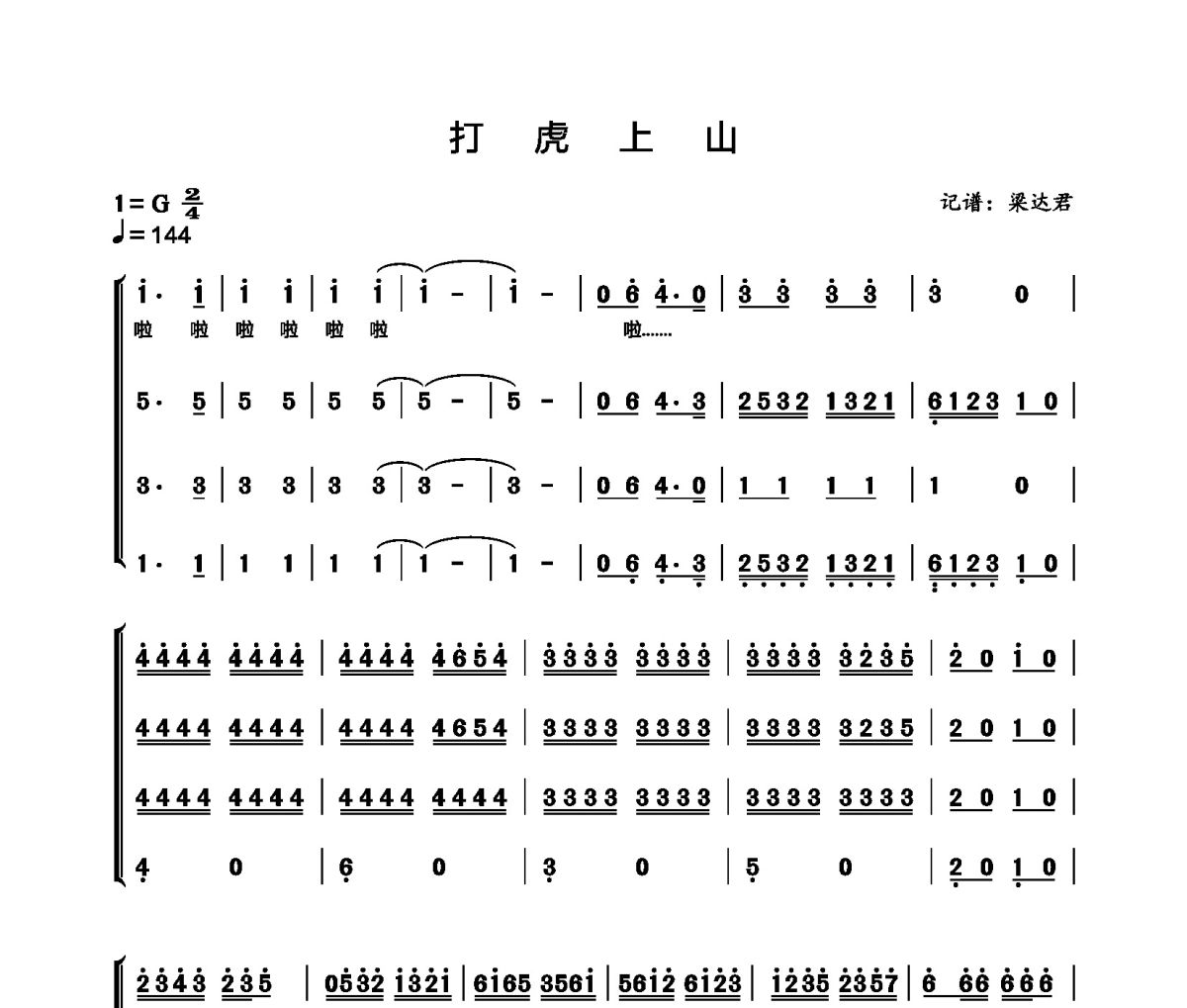 四川交响乐团合唱团-智取威虎山（打虎上山）合唱谱简谱