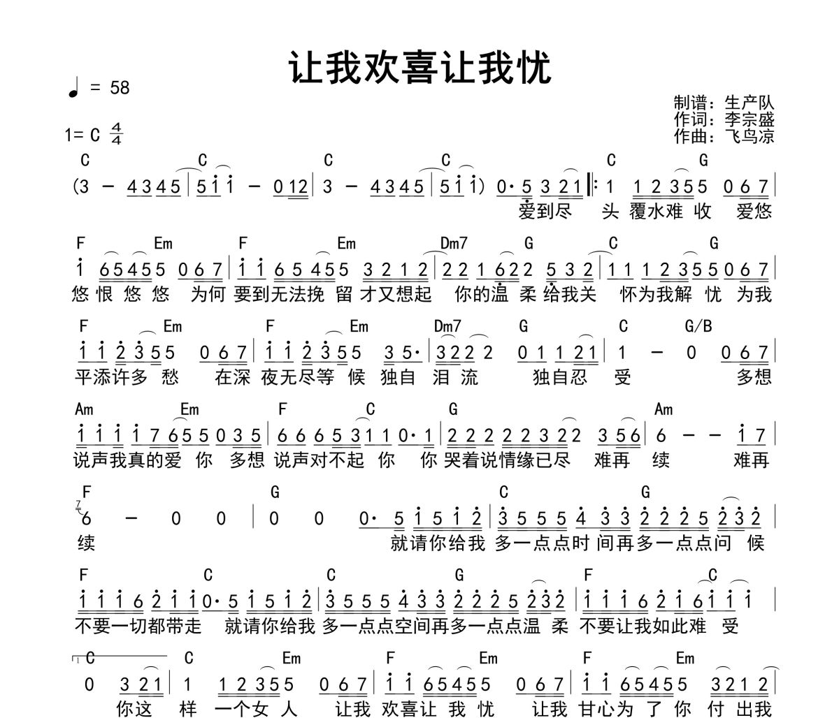 让我欢喜让我忧吉他谱 周华健《让我欢喜让我忧》(和弦谱)六线谱C调吉他谱