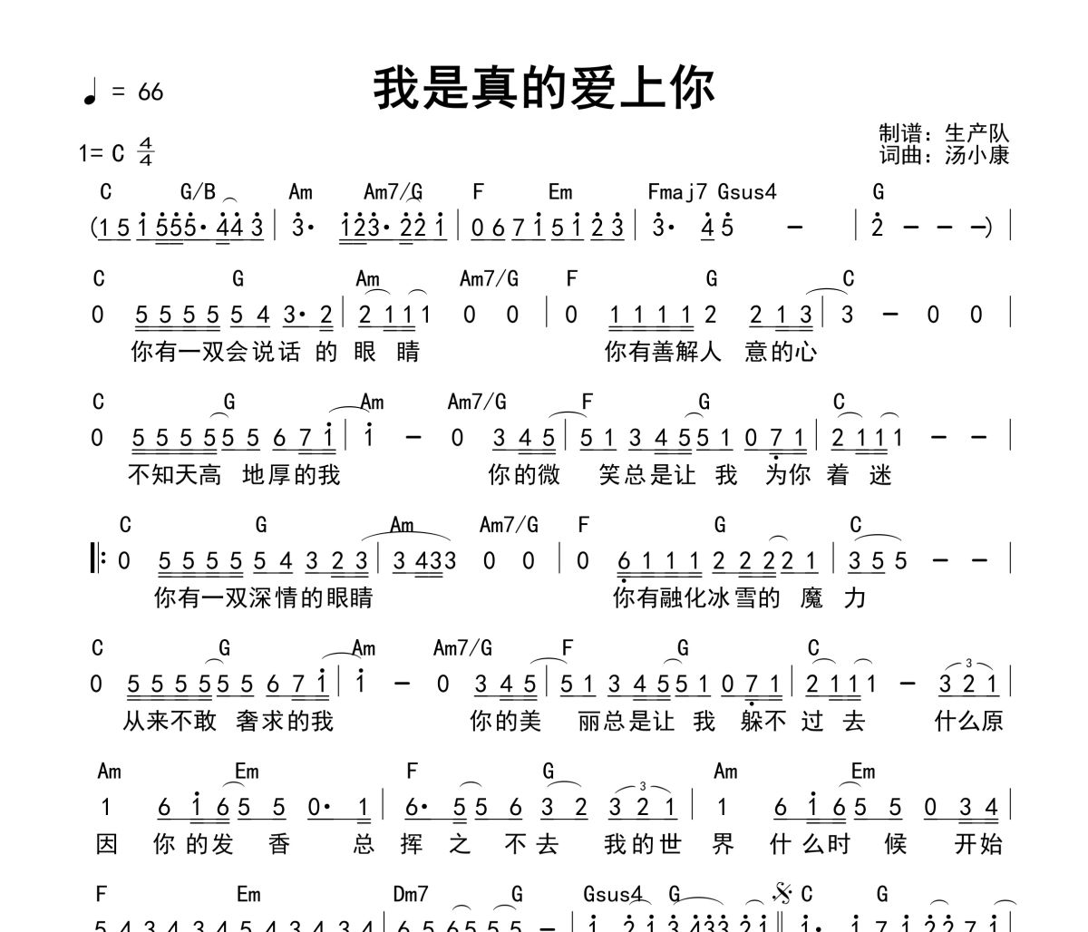 我是真的爱上你吉他谱 王杰《我是真的爱上你》(和弦谱)六线谱C调吉他谱