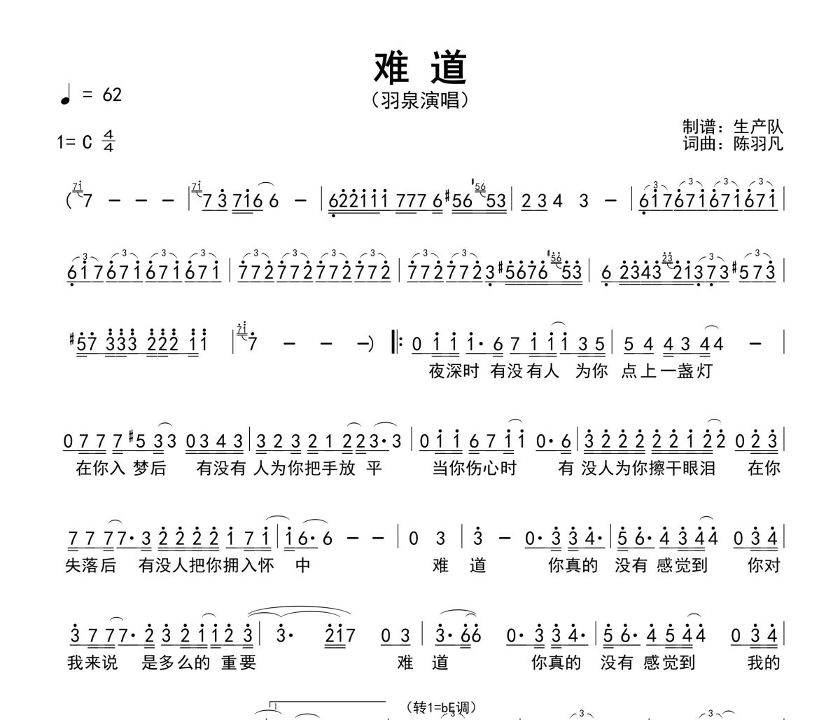 难道简谱 羽泉《难道》简谱C调
