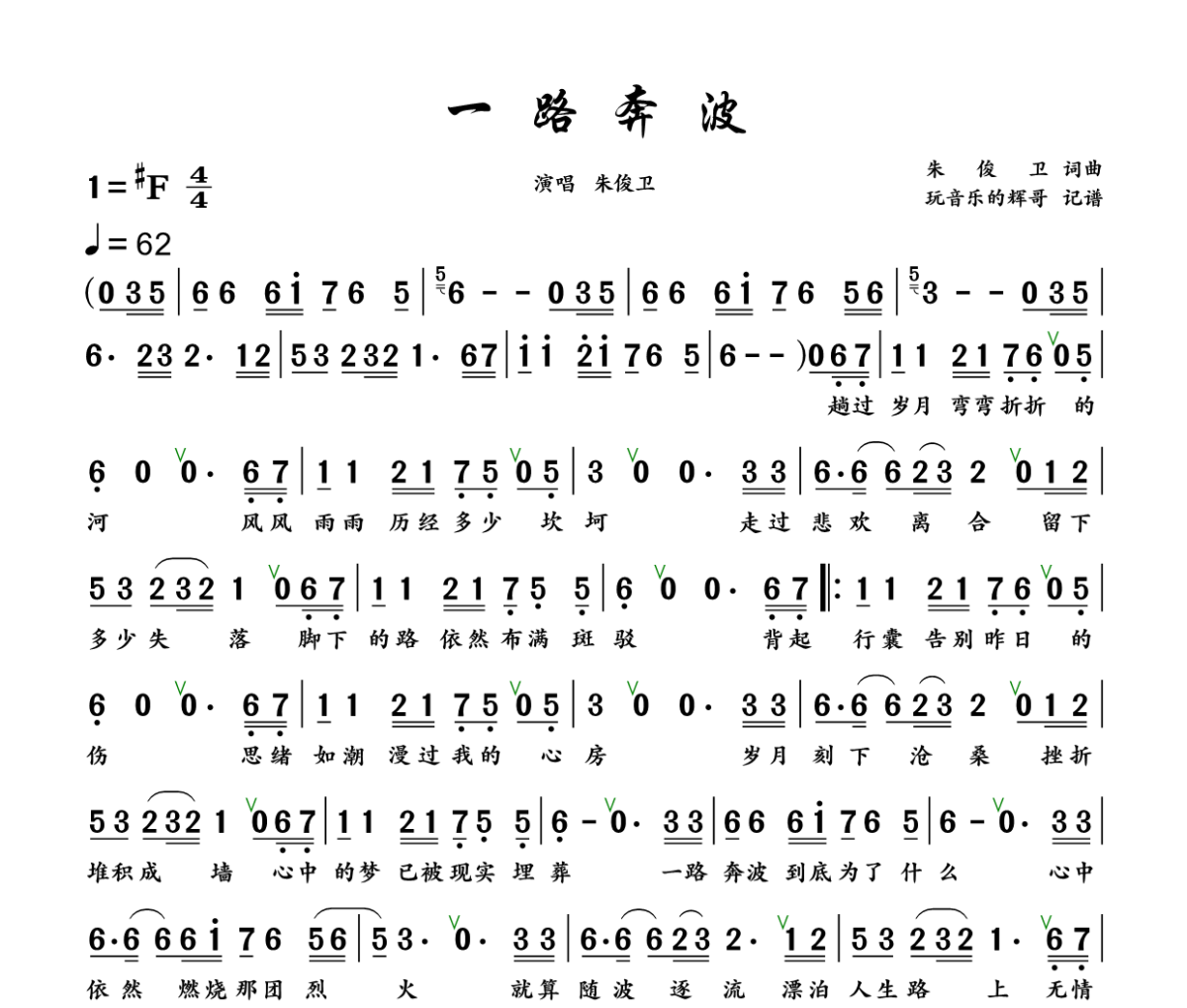 一路奔波简谱 朱俊卫《一路奔波》简谱+动态视频升F调