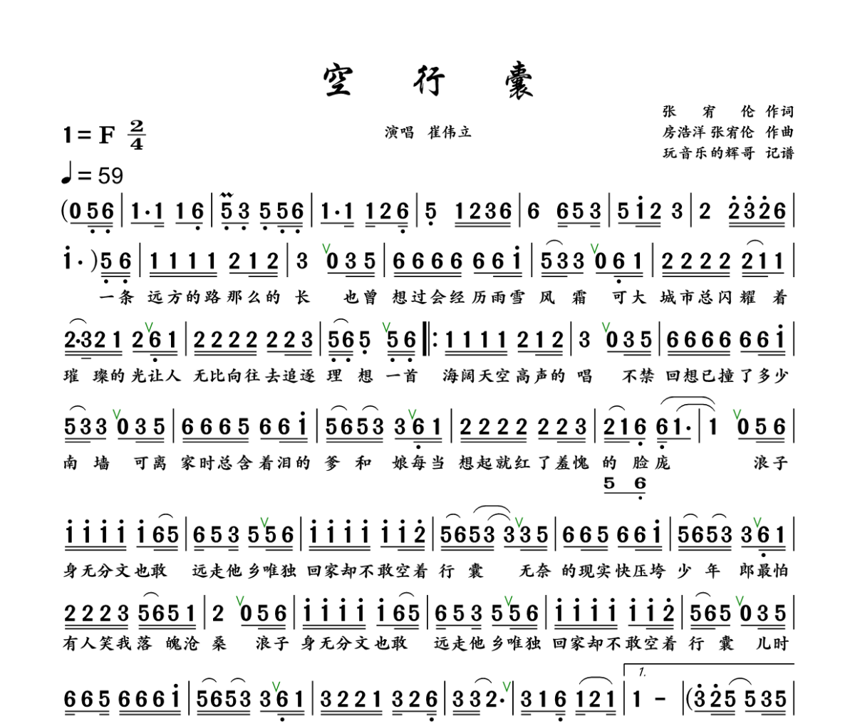 空行囊简谱 崔伟立《空行囊》简谱+动态视频F调