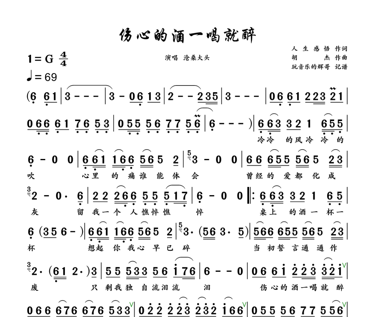 伤心的酒一喝就醉鼓谱 沧桑大头《伤心的酒一喝就醉》架子鼓|爵士鼓|鼓谱+动态视频