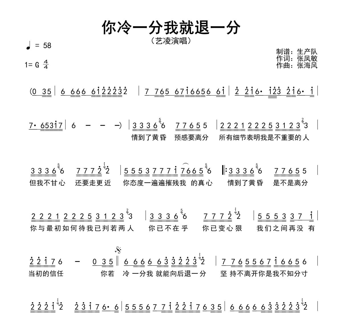 你冷一分我就退一分简谱 艺凌《你冷一分我就退一分》简谱G调
