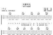 只要平凡吉他谱 张杰/张碧晨-只要平凡六线谱无限延音制谱